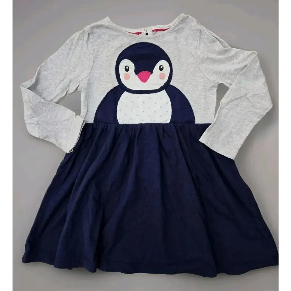 Mini Boden Penguin Dress‎ Snow Winter Longsleeve Skater Dress Twirl Blue - MC1